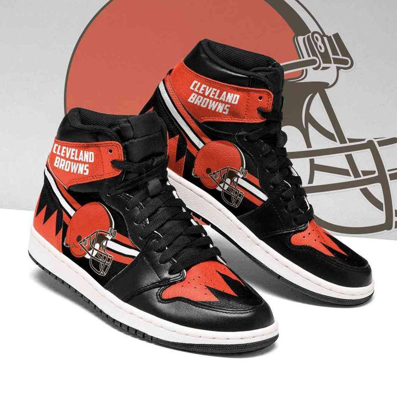 Women's Cleveland Browns High Top Leather AJ1 Sneakers 002